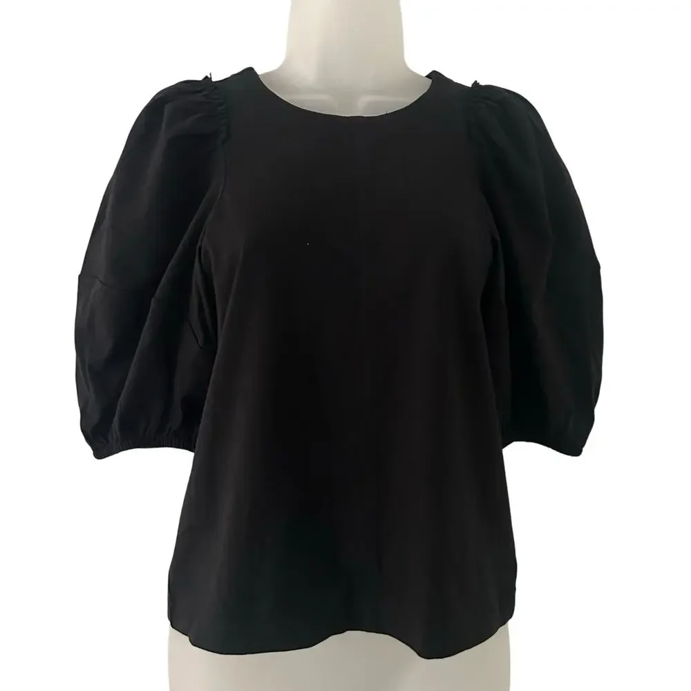 Madewell Women's Crew Neck Puff-Sleeve Relaxed Casual Tee Top Black XXS New